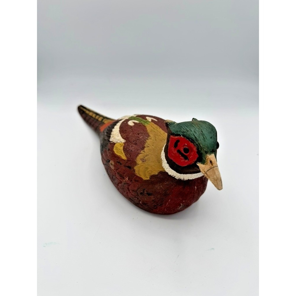 Hand Painted Carved Wood Pheasant Bird Figurine Decoy 11.5" Repaired Beak
